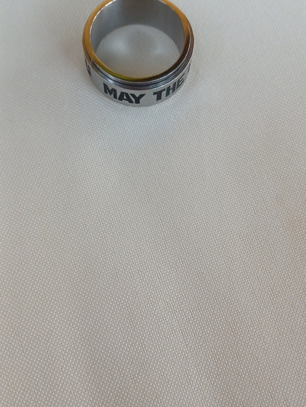 Men's Silver Stainless Steel Spinner Ring  With May The Force Be With You  On It